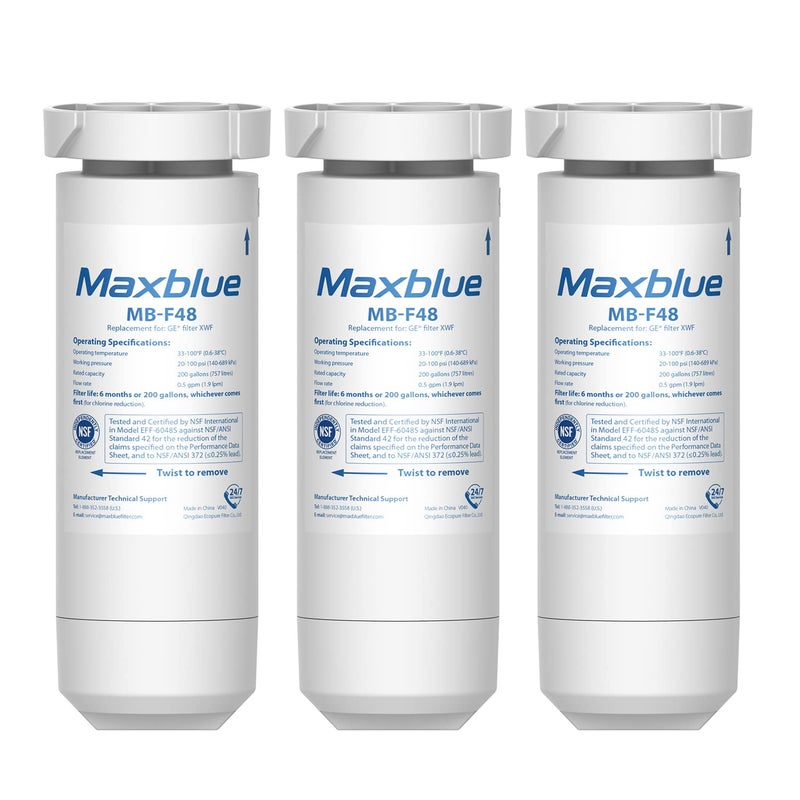 Maxblue XWF Replacement for GEÂ® XWF, WR17X30702, NSF Certified Refrigerator Water Filter, 3 Filters (Not XWFEÂ®) - Image 1